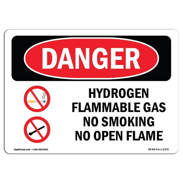 Signmission OSHA Sign, 7" Height, 10" Width, Aluminum, Hydrogen Flammable Gas No Smoking Open Flame, Landscape OS-DS-A-710-L-1370